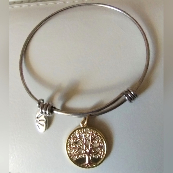 Tree Of Life Charm Bangle Adjustable Two Tone Bracelet - Picture 11 of 15